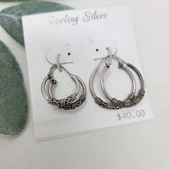 STERLING SILVER Lot of 2 Pairs of Hoop Earrings NWT - Picture 2 of 6